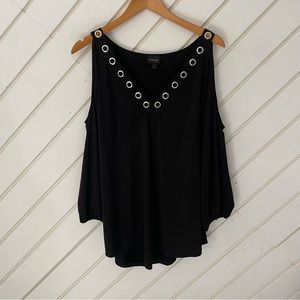 la vanya gromment détail, cold shoulder women’s v-neck top, sz L